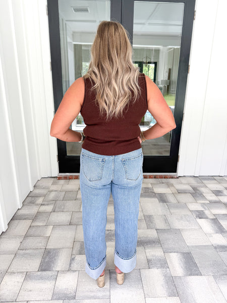 Brown Button Knit Top