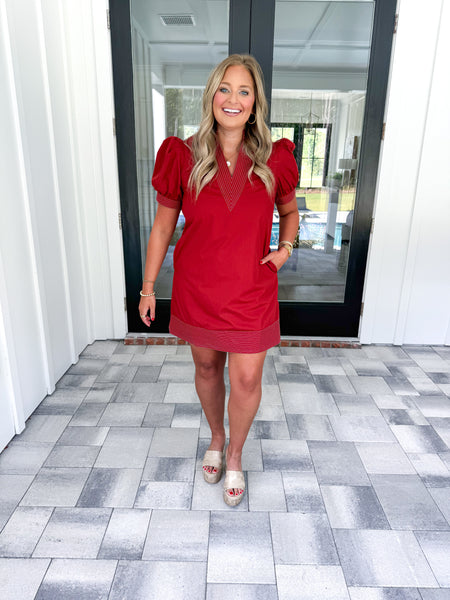 Brick Puff Sleeve Dress