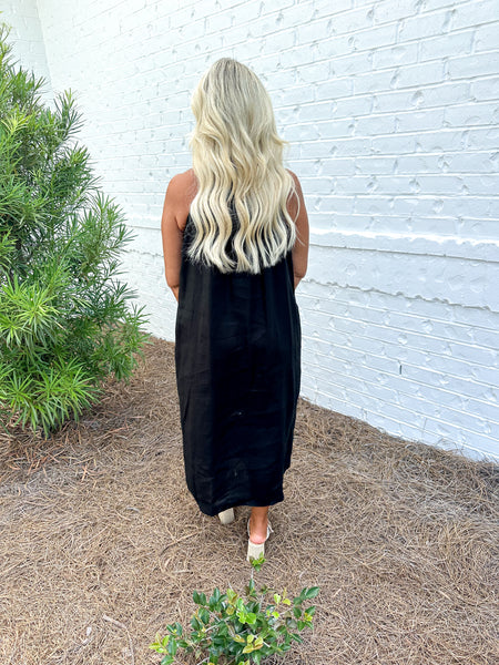 Black Linen Midi Dress