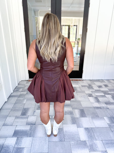 Faux Leather Poplin Dress