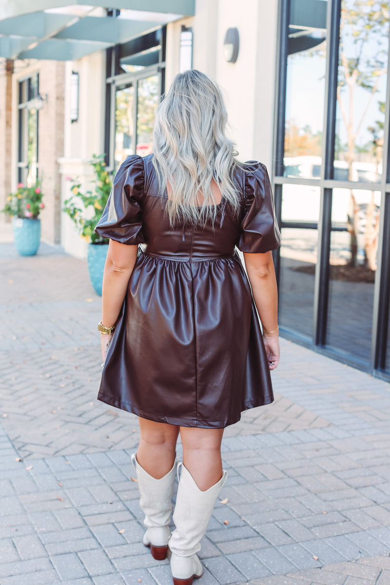 Faux Leather Puff Sleeve Dress – Lobo's Boutique Tally
