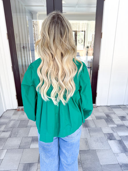 Green Pintuck Top