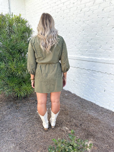 Olive Embroidered Dress