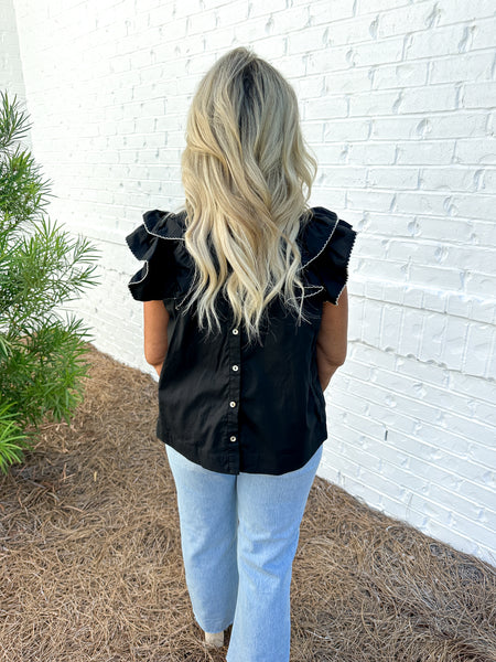 Black Ruffle Sleeve Top