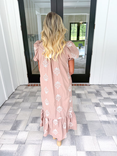 Latte Embroidered Midi