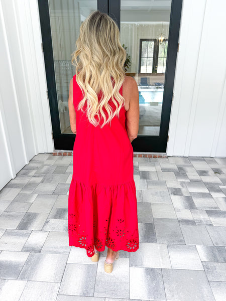 Red Eyelet Midi