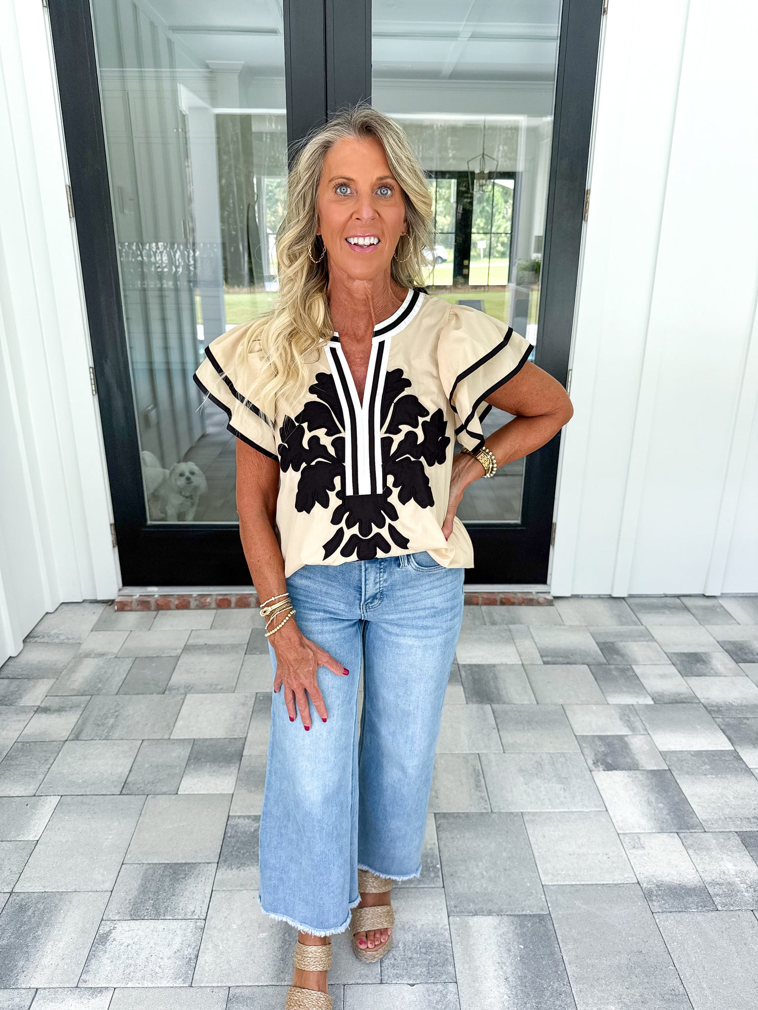 Taupe Applique Top