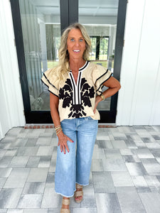 Taupe Applique Top