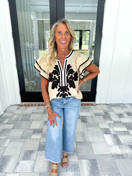 Taupe Applique Top
