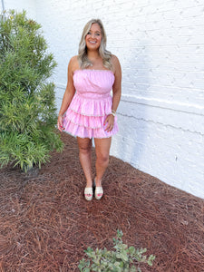 Pink Tiered Romper Dress