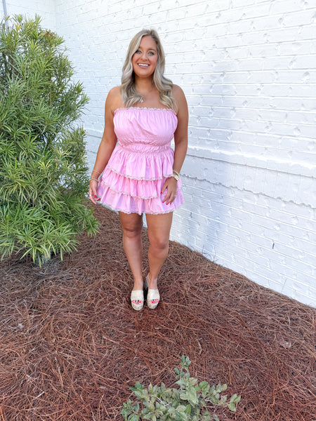 Pink Tiered Romper Dress