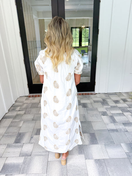 Off White Embroidered Midi