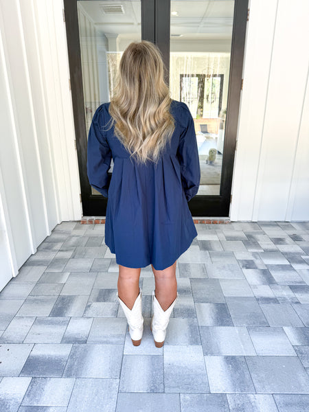 Navy Pintuck Dress