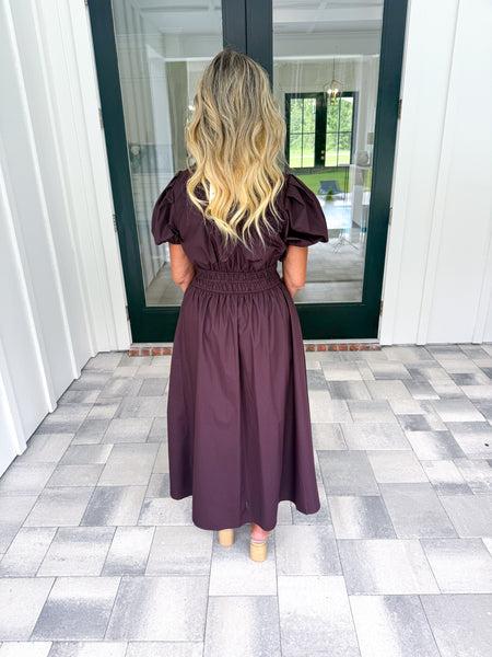 Brown Puff Sleeve Midi