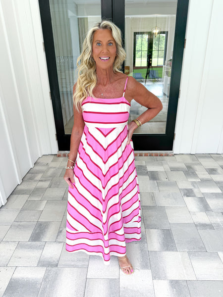 Pink Striped Midi