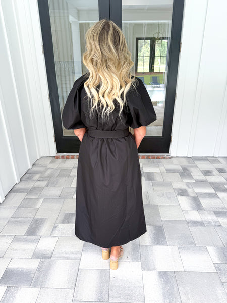 Black Puff Sleeve Midi