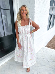 White Floral Embroidered Midi
