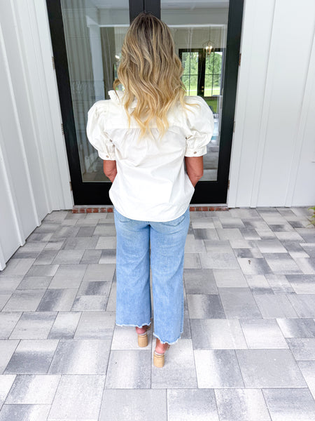 Cream Ruffle Neck Top