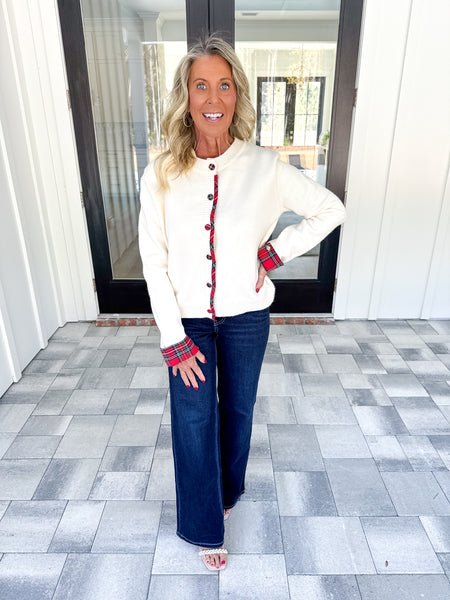 Cuffed Plaid Cardigan