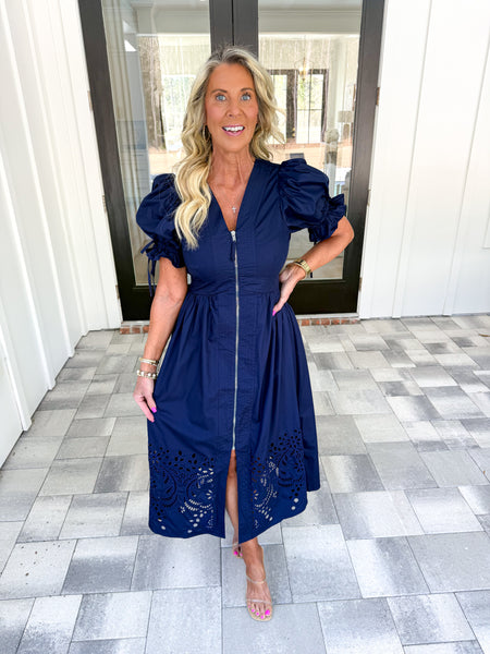 Navy Embroidered Midi