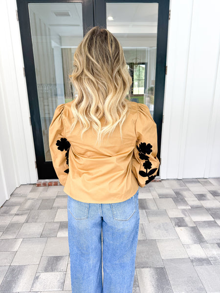 Tan Embroidered Top