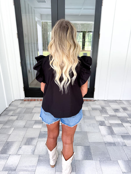 Black Flutter Sleeve Top
