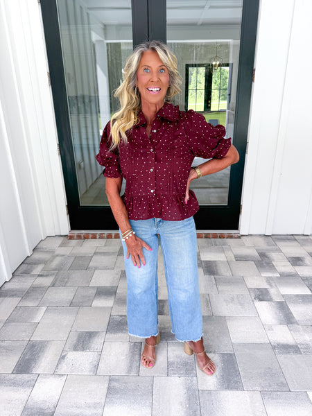 Garnet Polka Dot Top