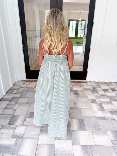 Green Embroidered Striped Maxi