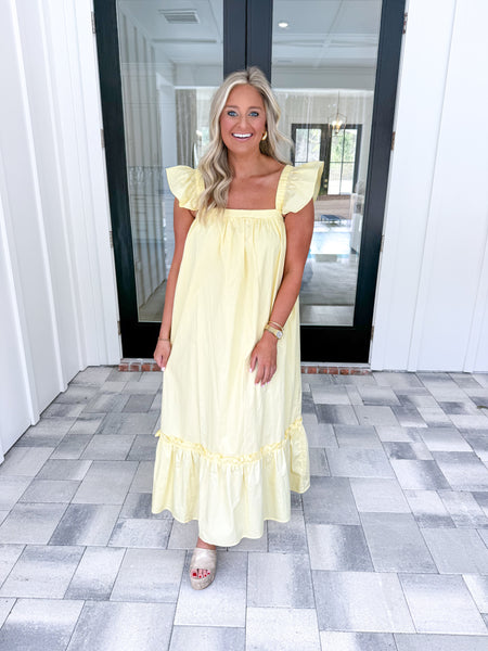 Yellow Ruffle Sleeve Midi