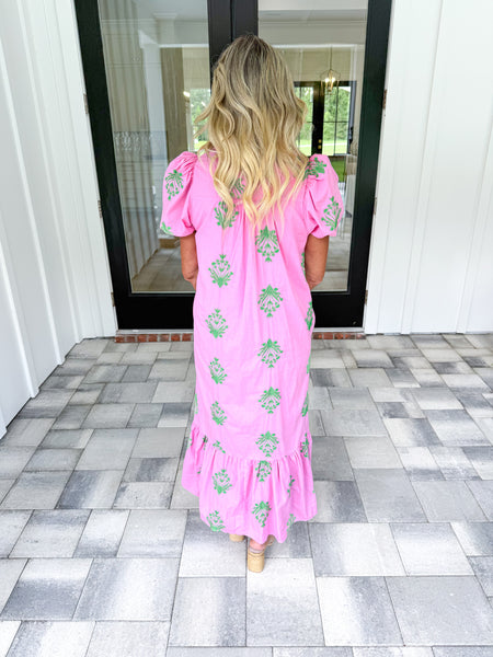 Pink Embroidered Midi