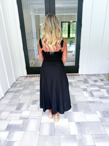 Black Embroidered Midi