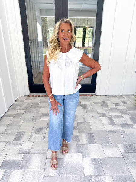 White Collared Top