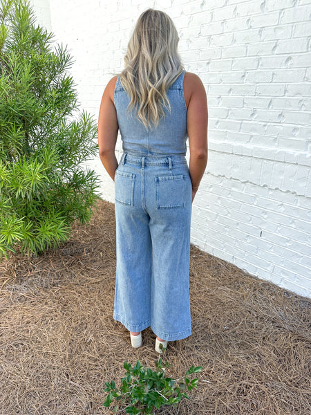 Washed Denim Crop Pants
