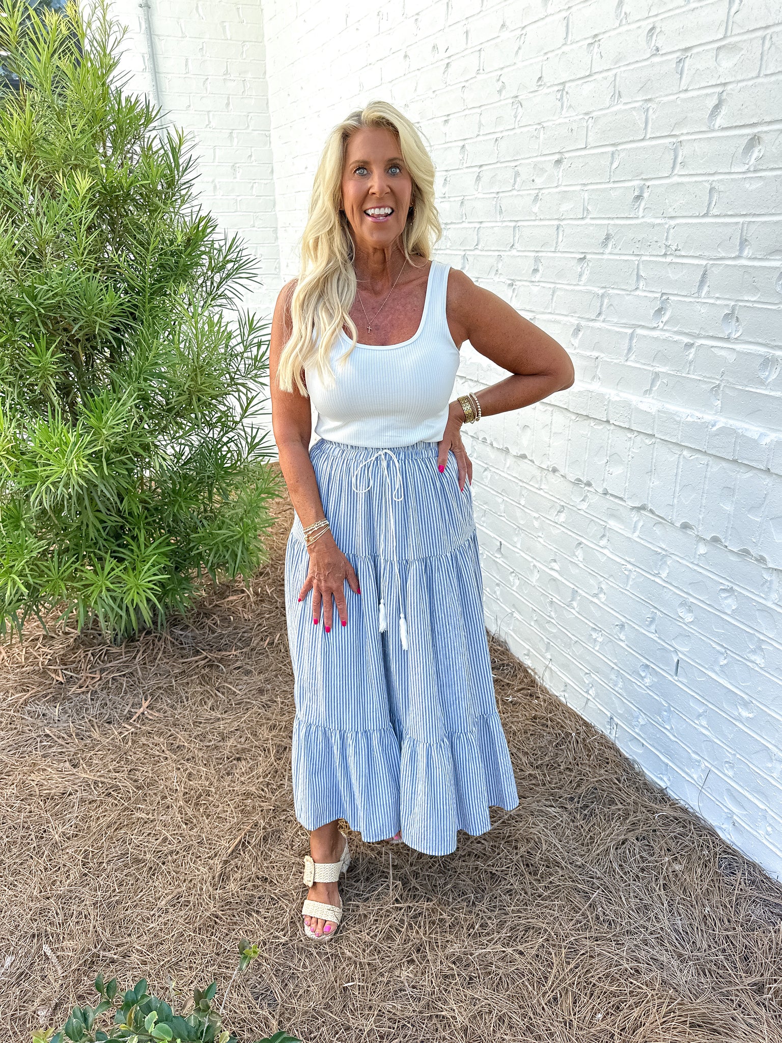 Blue Striped Maxi Skirt