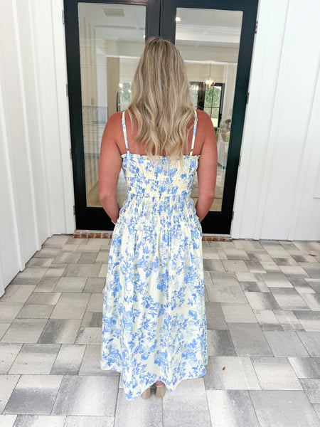 Blue Floral Smocked Maxi