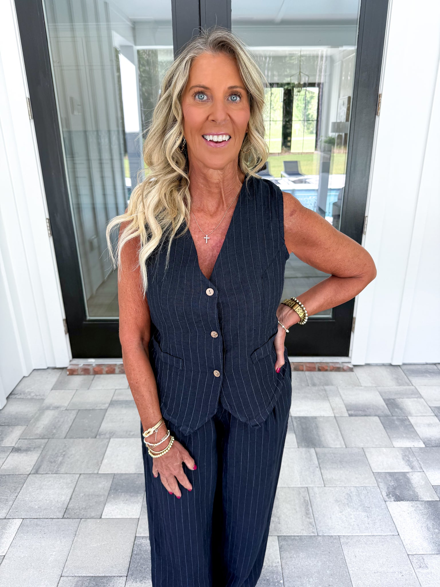 Pinstripe Linen Vest