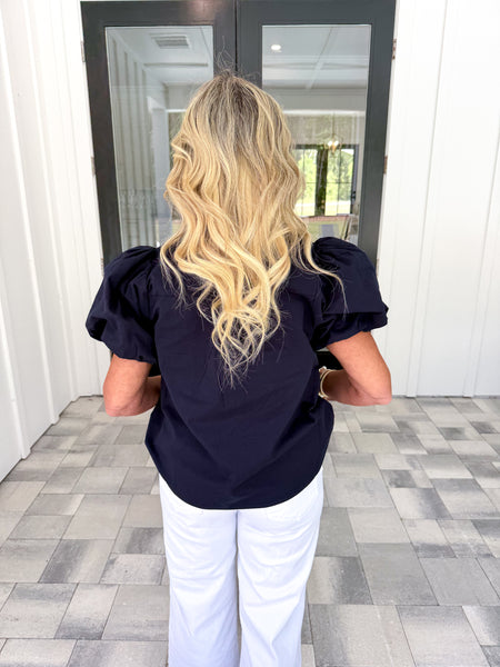 Navy Embroidered Top