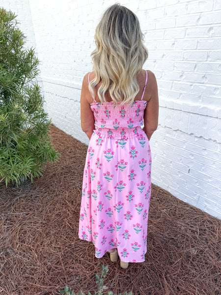Pink Smocked Midi
