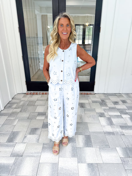 Blue Eyelet Pant Set