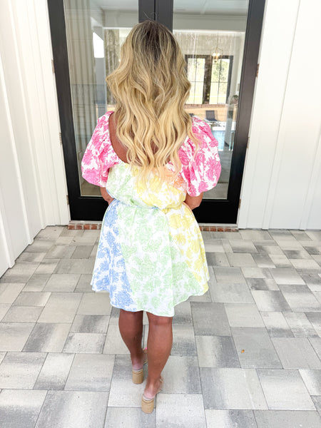 Multi Floral Puff Sleeve Dress