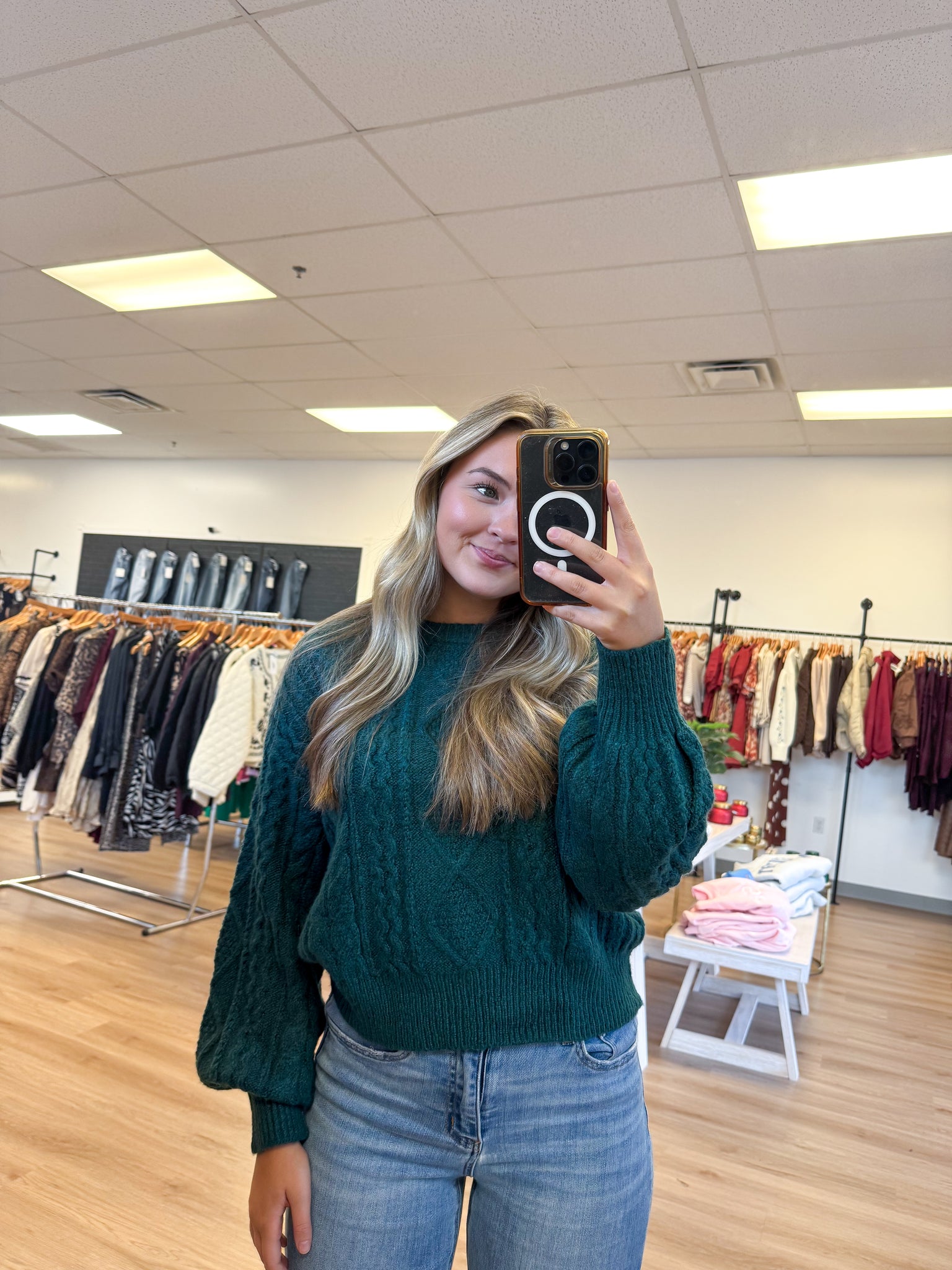 Green Cable Knit Sweater