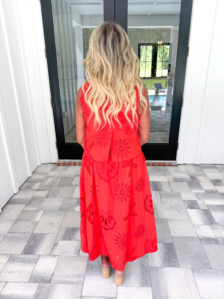 Coral Eyelet Midi Set