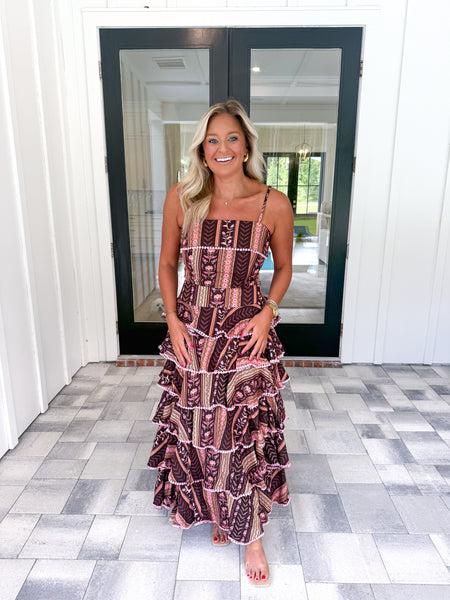 Brown Ruffle Maxi Set
