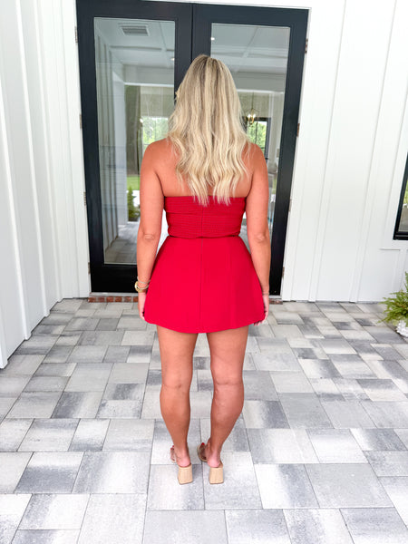 Red Strapless Romper