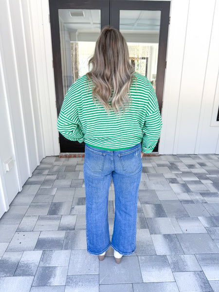 Green Striped Cardigan