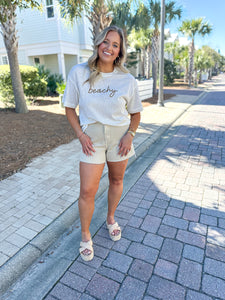 Beige Denim Shorts