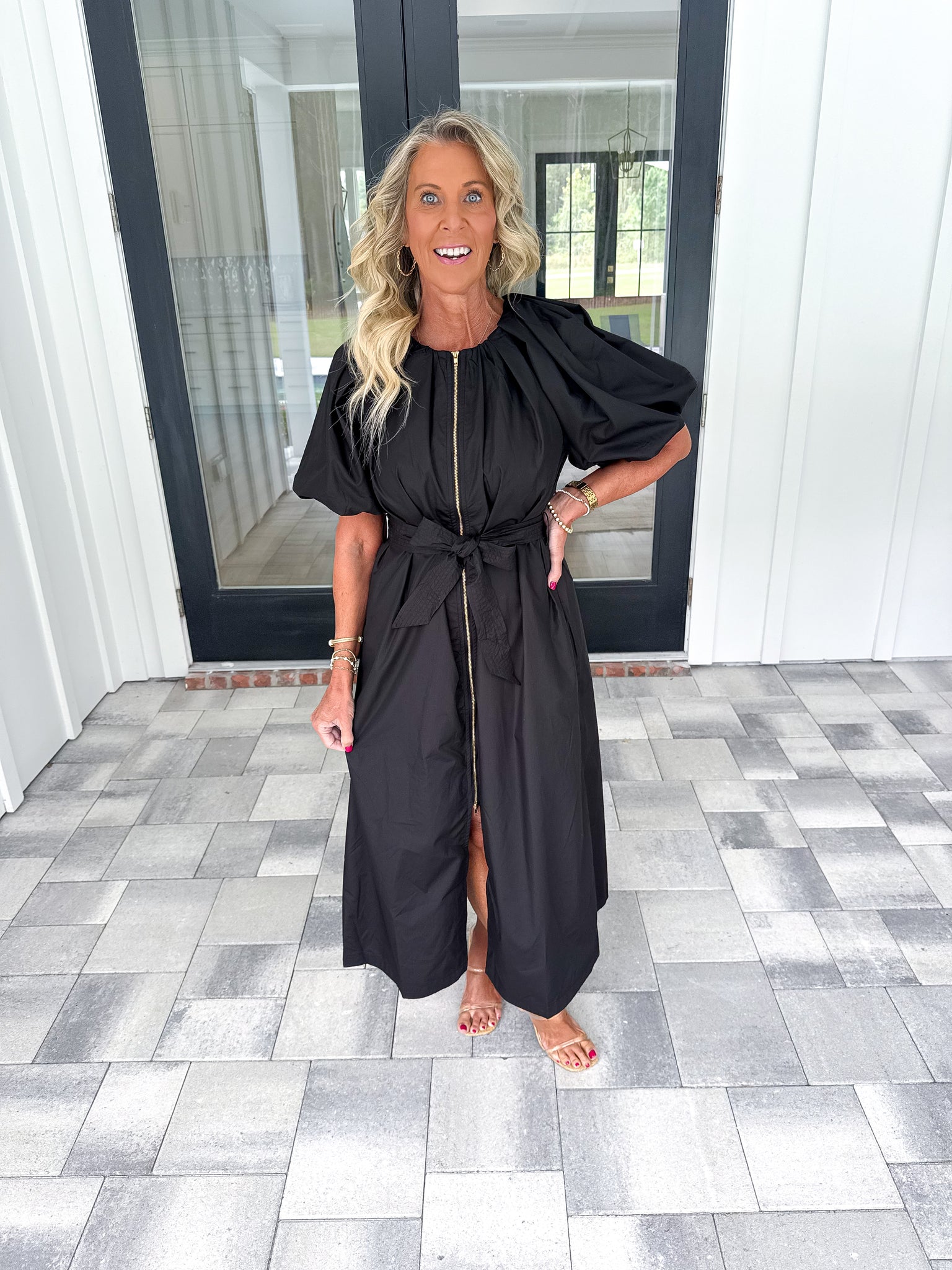 Black Puff Sleeve Midi