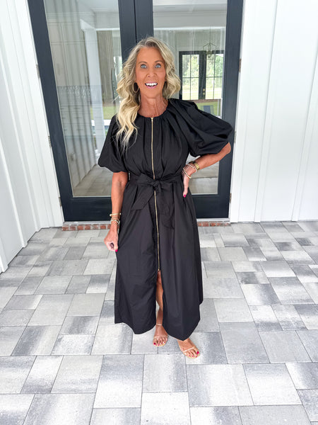 Black Puff Sleeve Midi