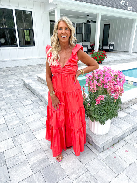 Coral Poplin Maxi
