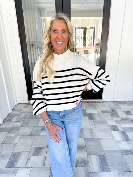 Striped Mock Neck Sweater